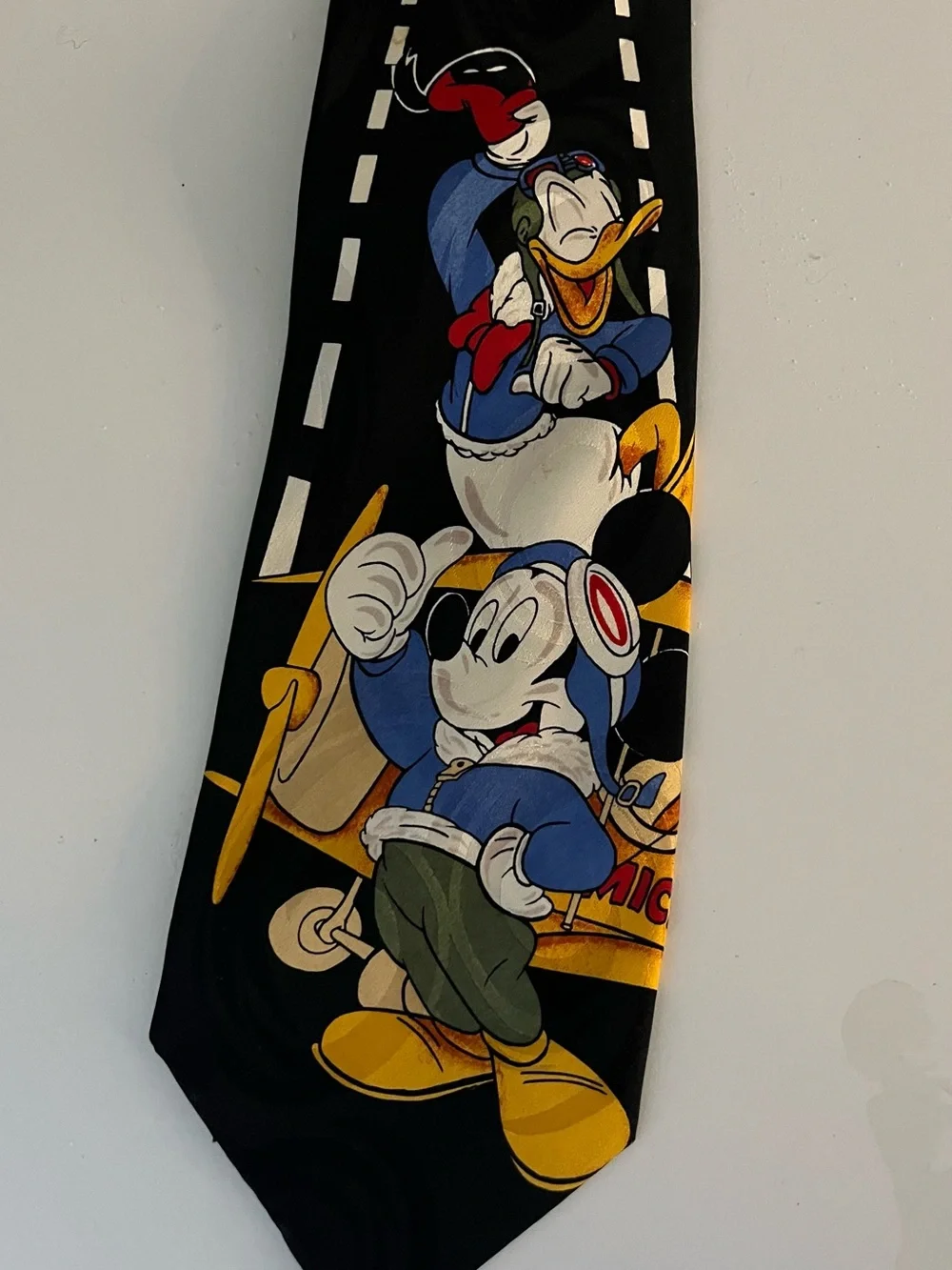 Vintage Mickey Unlimited Disney Silk Tie Mickey Donald Airplane Novelty Black